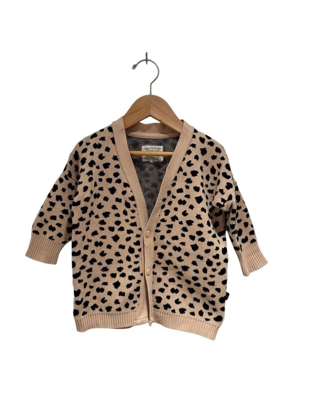 Huxbaby Tan and Black Animal Print Kids Cardigan - size 1(12-18M) *generous fit